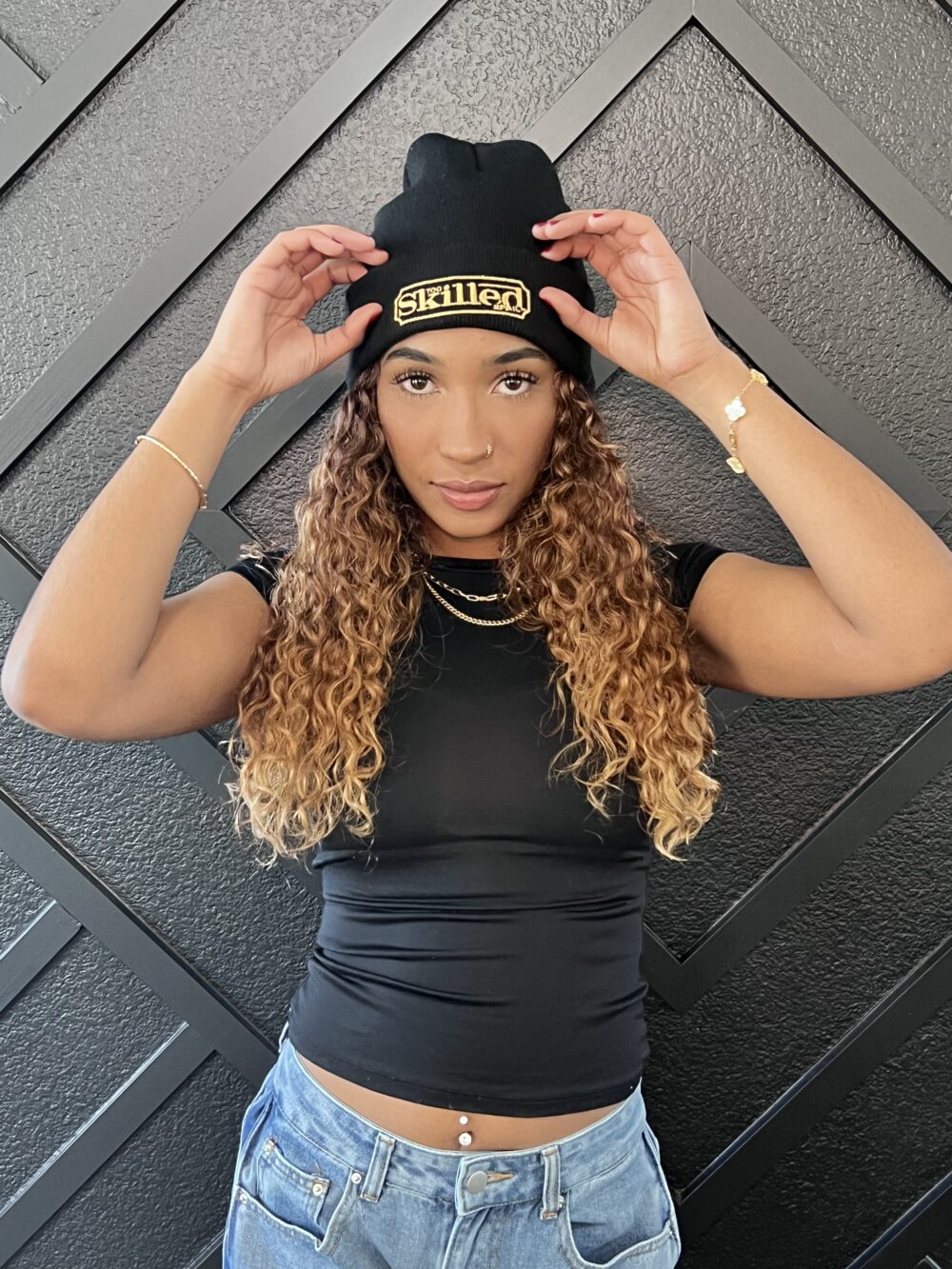 Too Skilled Beanie – Base Black & Gold Font - Image 5