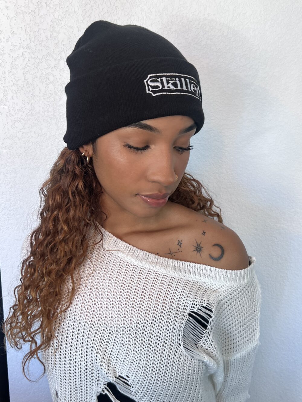 Too Skilled Beanie – Base Black & White Font - Image 4